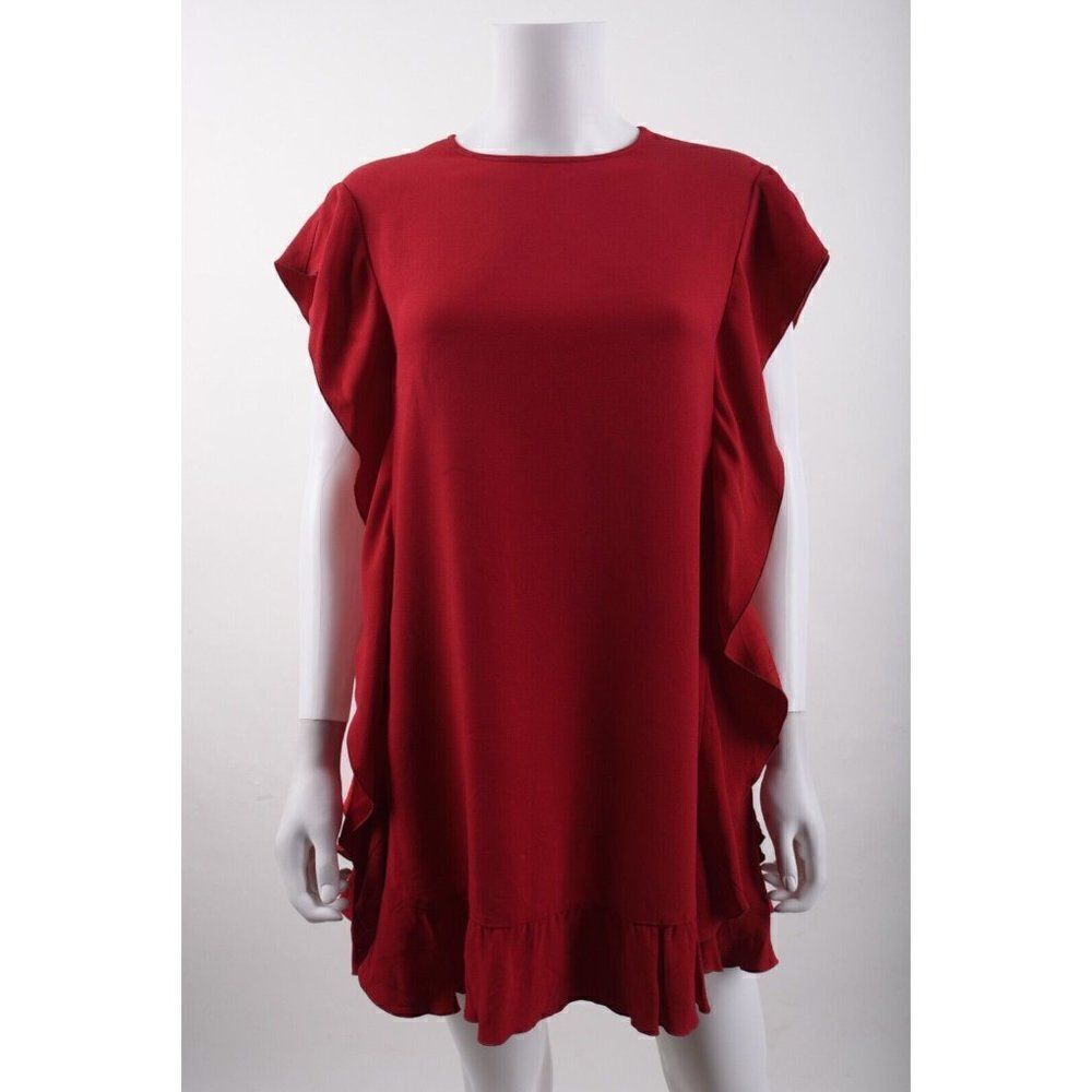 Red Valentino Womens Mini Shift Dress Ruffle Crepe IT 38 US 2 XS Party Cocktail